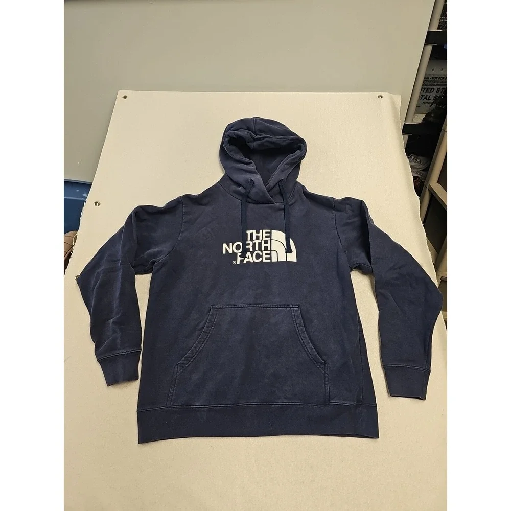 The North Face Hoodie Men's Medium Blue Pullover Logo kangaroo Pouch y2k